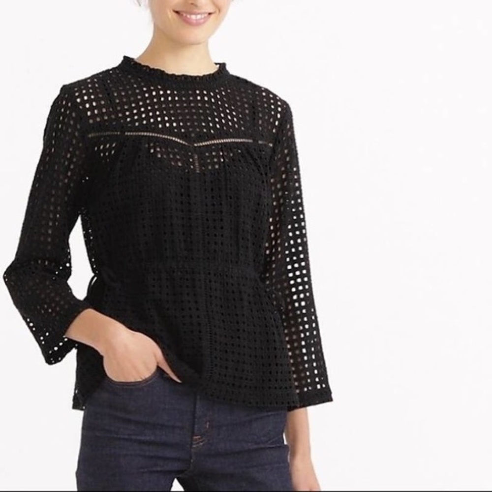 J. Crew Point Sur Eyelet Tie Waist Blouse